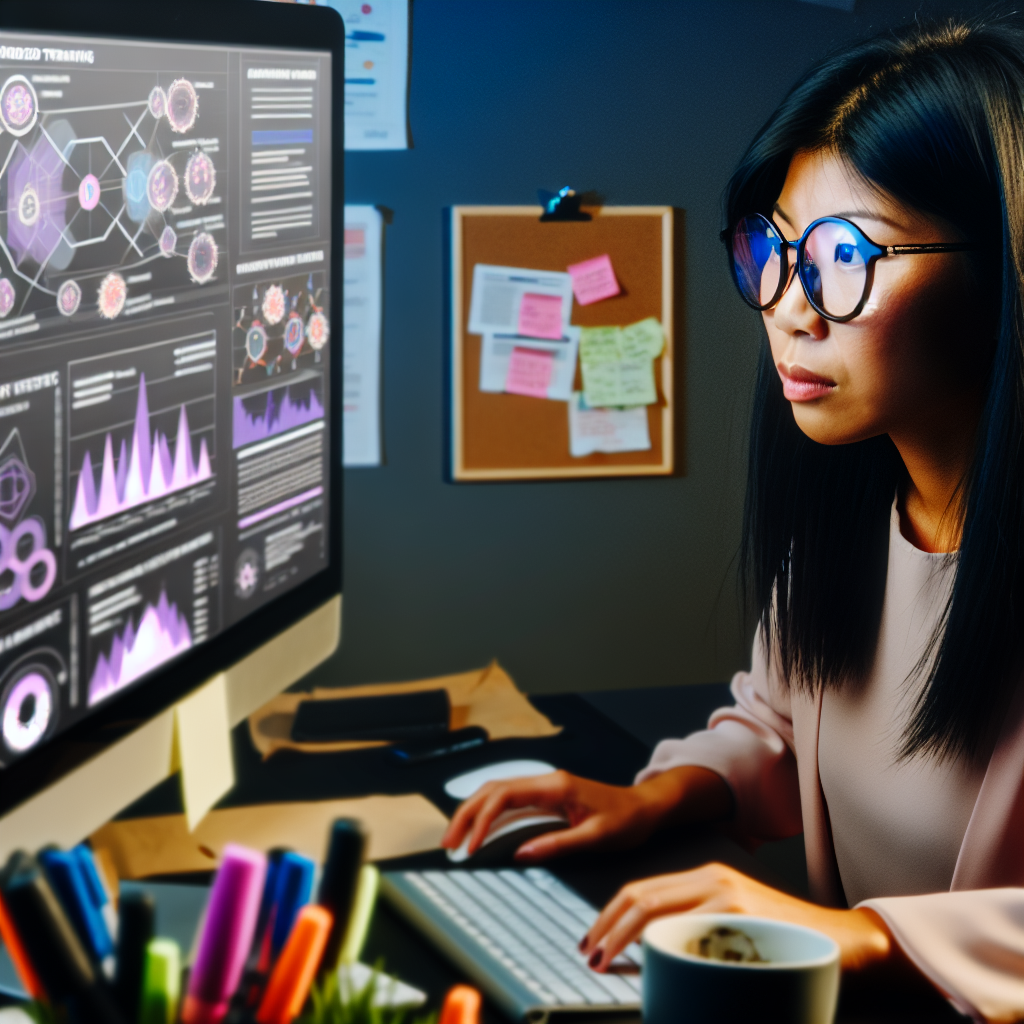 A marketer analyzing complex data charts on a comp
